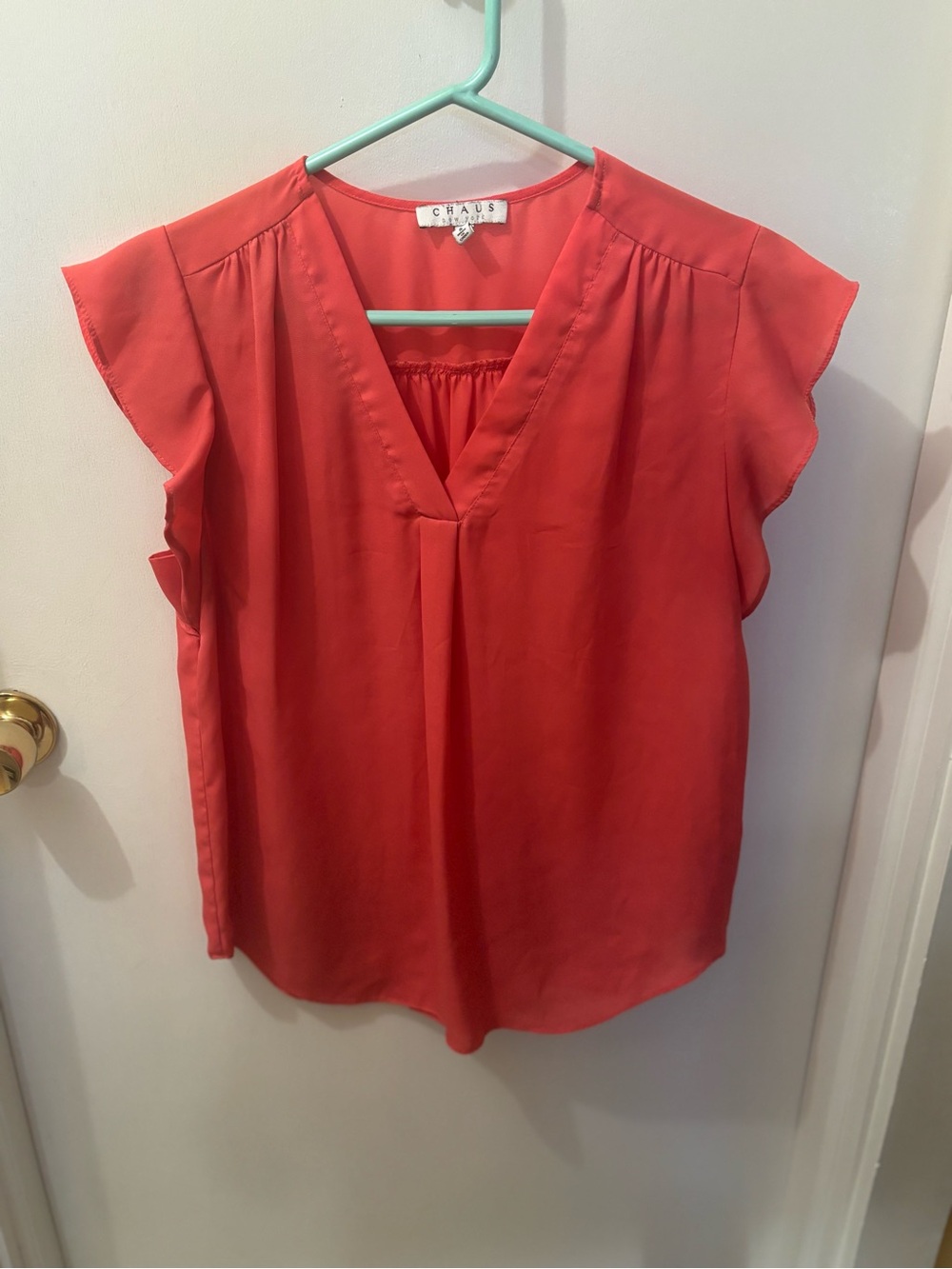 Chaus Coral V-Neck Cap Sleeve Blouse